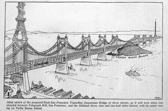 Sketch drawing of proposed San Francisco-Oakland Bay Bridge, 1913